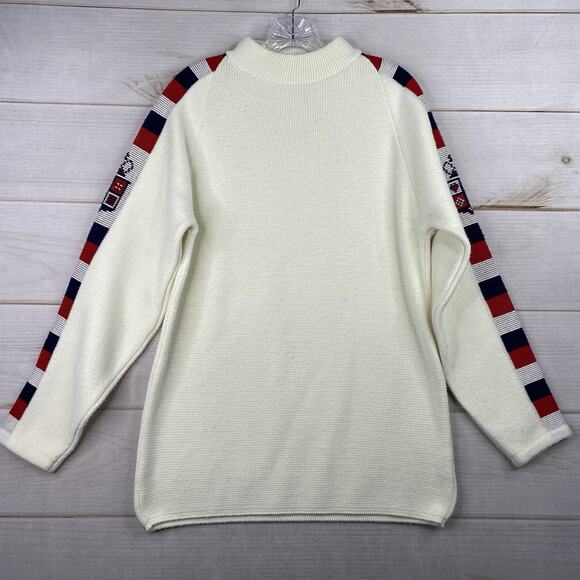 VTG Jersild Sweater Mens L Ivory Heraldic Crest Motif Preppy Ski Mock Neck 60s - Picture 1 of 7